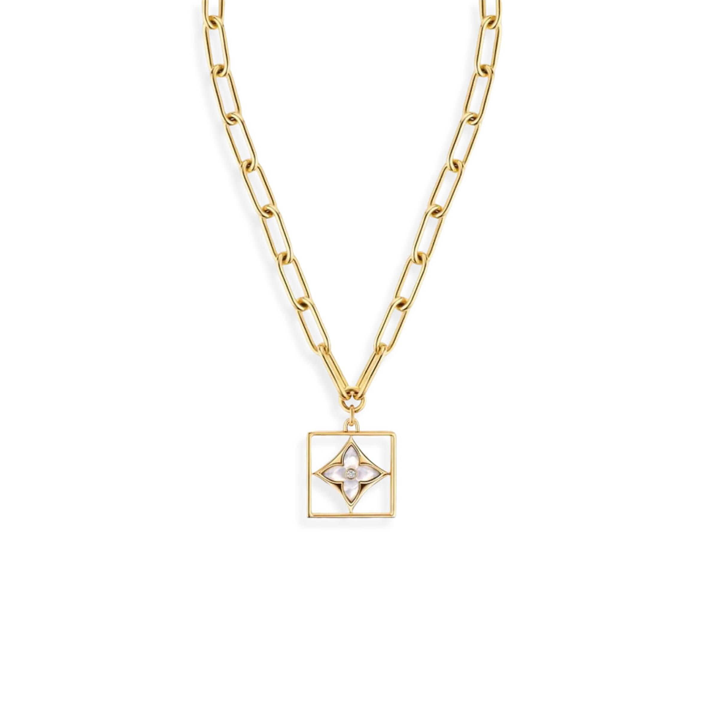 LOUIS VUITTON GOLD WITH MOTHER OF PEARL AND DIAMOND B BLOSSOM CHAIN NECKLACE